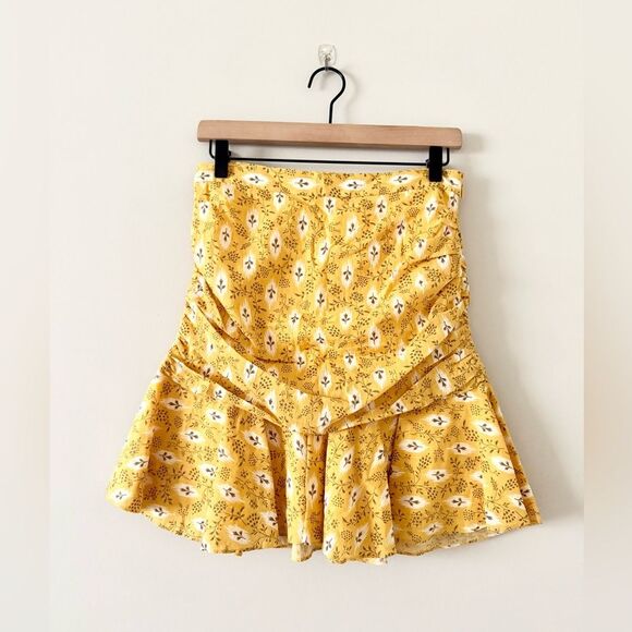 Veronica Beard Tara Cotton Silk Blend Mini Skirt in Yellow Ikat Floral - Size 4 - Picture 4 of 8